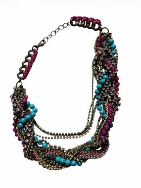 Stella & Dot Braided Multi-Strand Necklace - Turquoise & Fuchsia